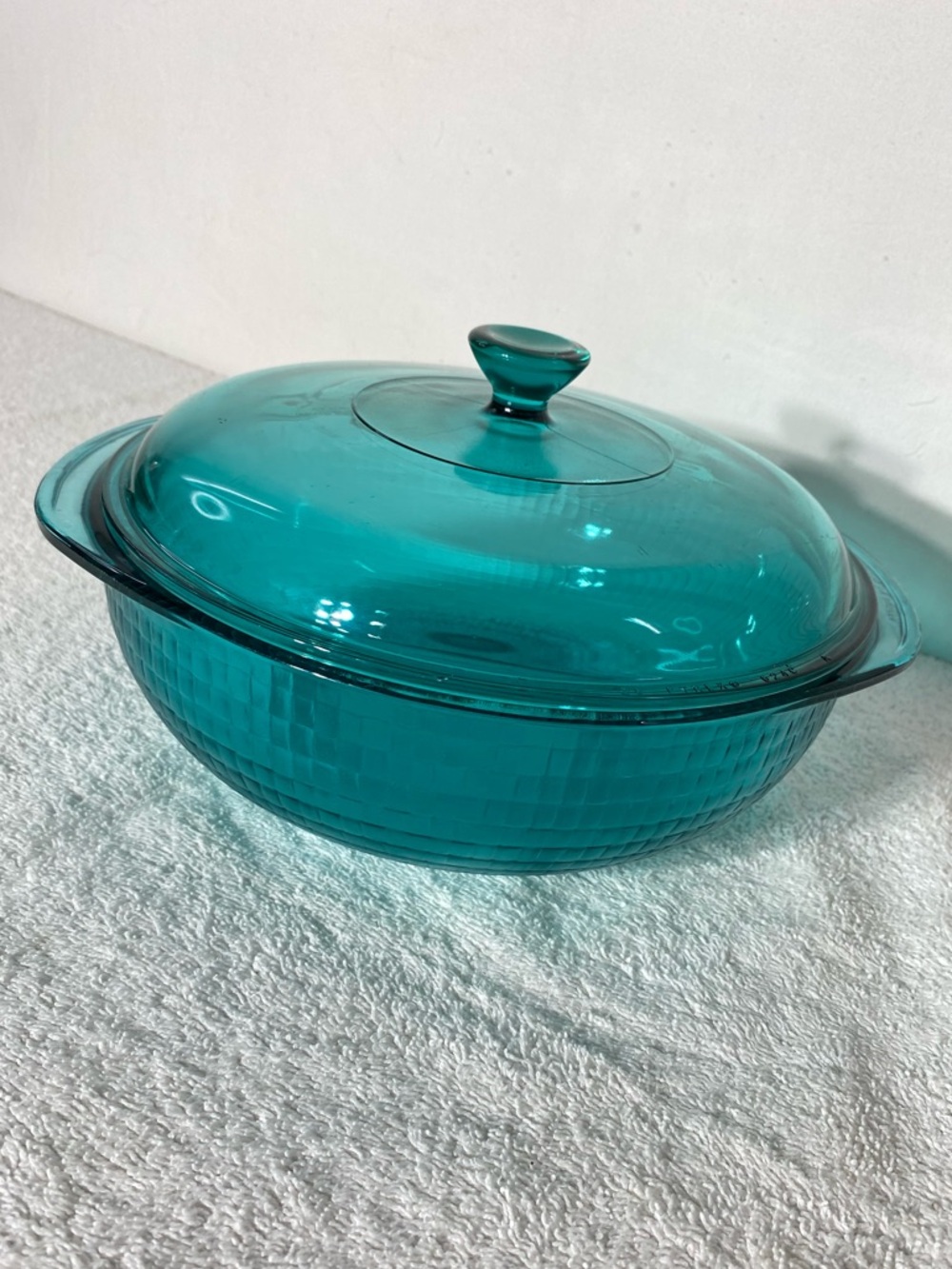 Vintage PYREX Peacock Teal Basketweave Casserole Dish With Matching Lid 2 Quart